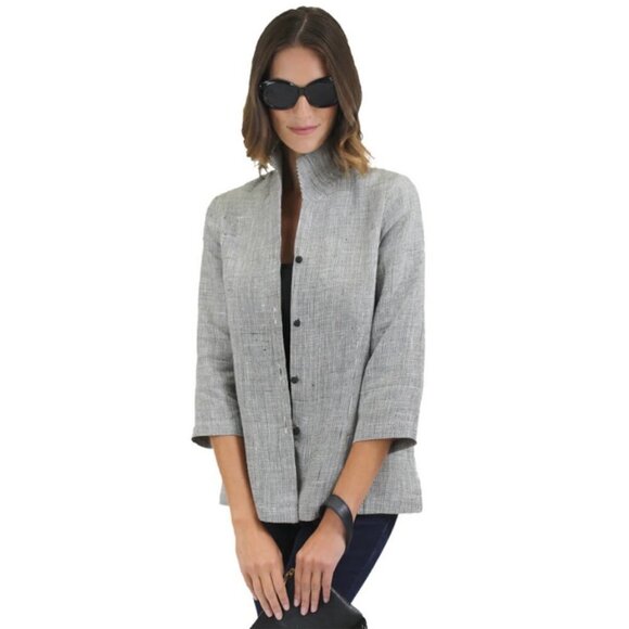 💕CONNIE ROBERSON💕 Ronette Plaid Twill 100% Linen Jacket ~ Windowpane Print XS - Picture 1 of 9